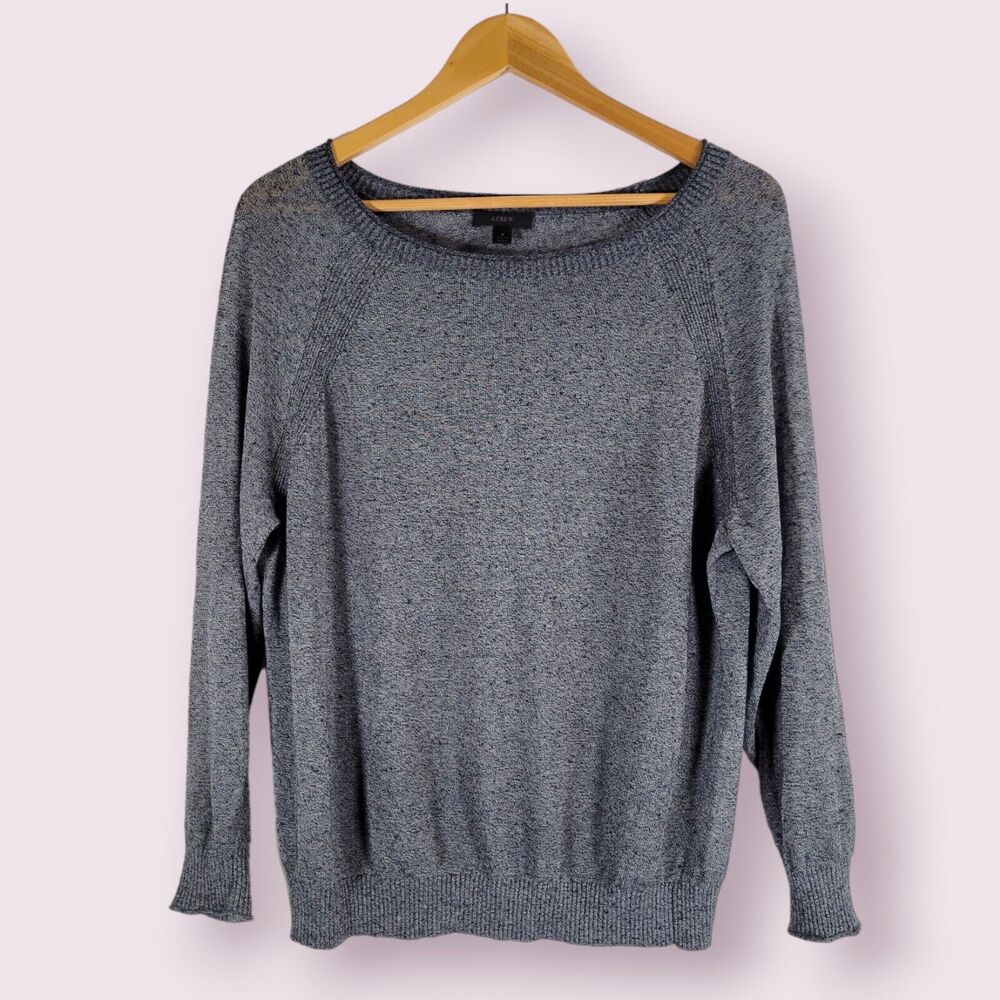 J CREW Charcoal Linen Blend Shirt Size S Scoop Neck Semi Sheer Long Sleeve Knit